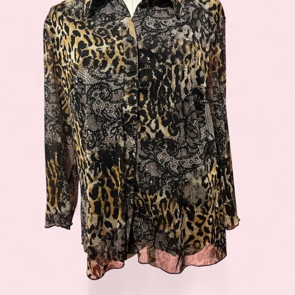Essentials By Milano Sheer Leopard Blouse
